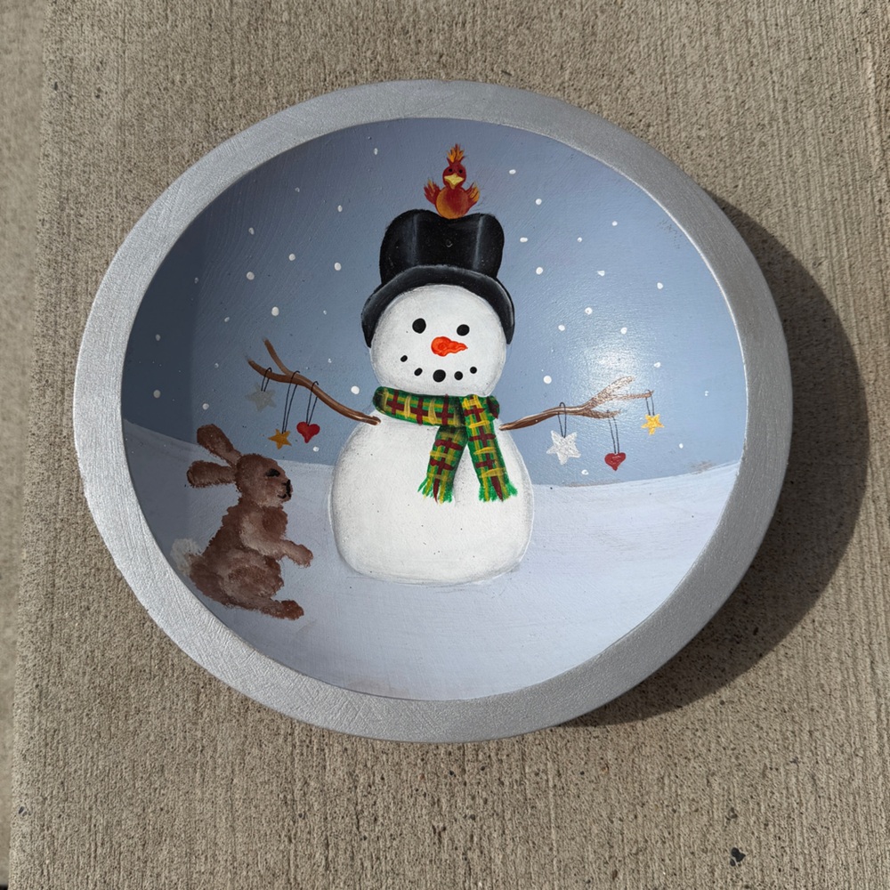 Festive Snowman Holiday Wooden Bowl